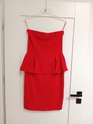 mango czerwona elegancka sukienka z baskinka 38 M 40 L krotka wizytowa