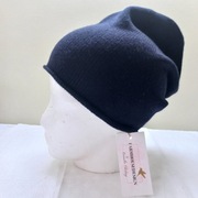 Czapka Beanie wełniana merino z kaszmirem granatowa nowa