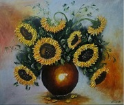 Obraz olejny na płótnie 60 x 70cm Słoneczniki Kwiaty Martwa natura