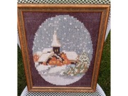 Obraz 31 x 27 Drewniana niczym mosiężna stara rama Haft Krzyżowy Zima