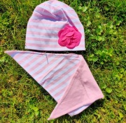 Polski śliczny komplet bawełniany,czapka + chustka dwustronna,r. 2-4 lata