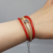 Bransoletka Rzemienie eko cukierek love czerwony beż zamsz lekka Handmade