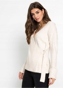 Hit !_NOWY Bonprix sweter damski KLASYCZNY biały prążek_WYGODNY akryl 46/48