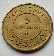 SOMALIA 5 Centesimi 1967 okołoMENNICZA 