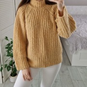 Second Female żółty musztardowy wełniany sweter z półgolfem wełna alpaka S