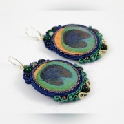 Koczyki Sutasz z motywem pawia decoupage, soutache