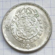 #2915 Szwecja 2 korony 1946  srebro piękna 