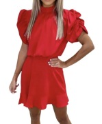 Sukienka czerwona mini satyna elegancka wesele impreza 40 L