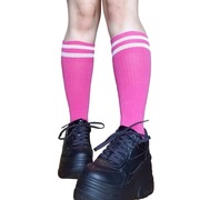 Różowe podkolanówki w białe paski