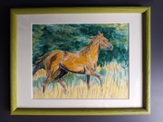 Obrazek koń kasztan pastele olejne w ramce 26x20cm