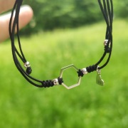 Bransoletka sznurkowa heksagon SREBRO 925 czarny sznurek