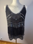 NOWA czarna imprezowa bluzka na ramiączka cekiny koraliki SOLAR 42