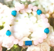 BRANSOLETKA KAMIEŃ KWARC RÓŻOWY APATYT AMAZONIT STAL 316L NA WYMIAR/16.5