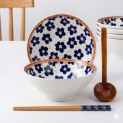 Zestaw - duża ceramiczna miska na ramen, bowl, udon z łyżką i pałeczkami