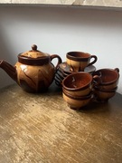 Zestaw kamionkowy naczyń do herbaty dzbanek filiżanki podstawki