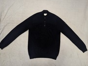 Granatowy zapinany wełniany sweter golf Bruun & Stengade L wełna merino