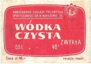 Etykieta na alkohol, WÓDKA CZYSTA, Warszawa