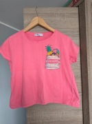 Różowa koszulka z kieszonką na piersi z owocami bluzka t-shirt Crop top