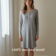 Szara koszula nocna 100% merino wool WoolLand XS/S