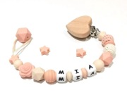 Personalizowana zawieszka do smoczka z imieniem, w beżowych tonacjach