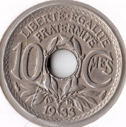 FRANCJA 10 centimes 1933, KM# 866a, XF