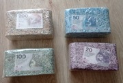 BRYKIET Z BANKNOTÓW 20ZŁ 50ZŁ 100ZŁ 200ZŁ. BRYKIETY 20 50 100 200 ZŁ.