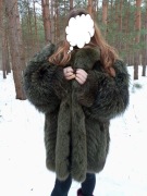 Futro naturalne butelkowa zieleń jenoty lis  L  jak nowe   oversize 