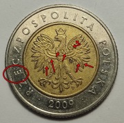 5 zł 2009, destrukt, pęknięcie stempla, laminacja