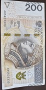Banknot 200 zł cztery ostatnie cyfry 3333
