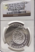 20 ZŁ FLOREN WŁADYSŁAWA ŁOKIETKA 2015 NGC PF70 ! IDEAŁ OKAZJA