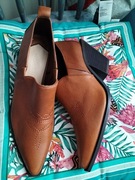 Piękne skórzane czekoladowe kowbojki z haftem premium 