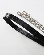 Pasek do torebki skórzany z łańcuszkiem czarny croco 90 cm