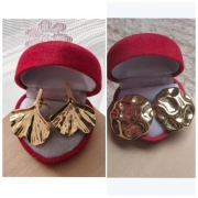 2 pary kolczyki listki i okrągłe kolor złoty wkręty sztyfty stal okazja