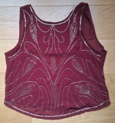 Bordowy top marki Ad Lib ze złotymi koralikami, styl vintage/Gatsby, L