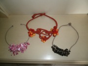 3 NASZYJNIKI HAND MADE + LNIANY DŁUGI KARDIGAN POMARAŃCZOWY RÓŻ CZARNY