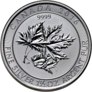 Kanada, Elżbieta II, 8 dolarów 2016, Liść Klonu, 1 1/2 Oz Ag999