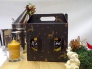 Zestaw 2 miodów 1200g w ekologicznym kartoniku prezentowym.