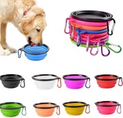 Składana silikonowa miska na karmę dla psa z karabińczykiem, przenośna