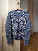 Niebiesko-biały sweter rozpinany, ręczne detale, Odd Molly, 100% bawełna