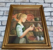 stary sygnowany obraz kuchenny akwarela ND