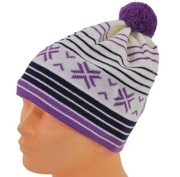 Czapka zimowa Akaz model 384 - biało-fioletowa