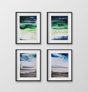 Zestaw 4 Akwareli formatu A4 "Abstrakcja Boho", malowana ręcznie, zieleń