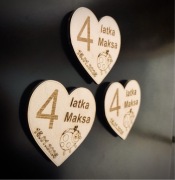 1 szt magnesik urodzinowy serce drewniane grawer 6cm