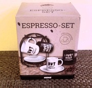 ZESTAW DO ESPRESSO - 4 FILIŻANKI ZE SPODKAMI + METALOWY STOJAK 