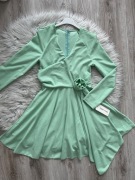 Miętowa sukienka koktajlowa S M 