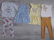 Paka 110 sukienki H&M C&A motylki cekiny t-shirt kwiaty 3D tregginsy 