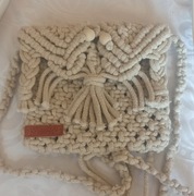 Torebka makrama, rekodzieło, koralik, kremowa