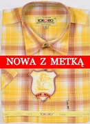 Koszula męska żółta w kratkę na krótki rękaw kołnierzyk 39/40
