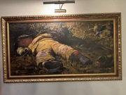 Obraz olejny – śpiące dziecko w plenerze, duży format, w ramie