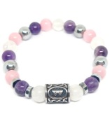 BRANSOLETKA RUNA BERKANO STAL 316L KAMIEŃ KWARC AMETYST HEMATYT NA WYMIAR 